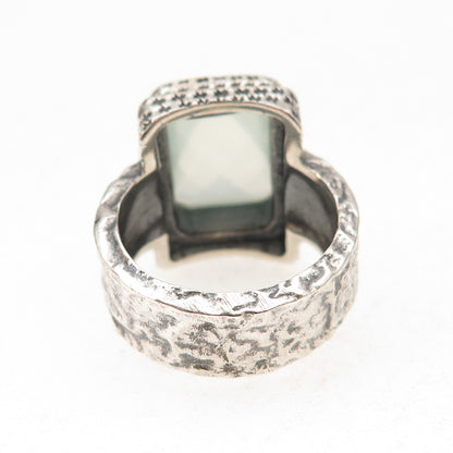 925 Sterling Silver Vintage Real Chalcedony Modernist Oxidized Ring Size 7.5