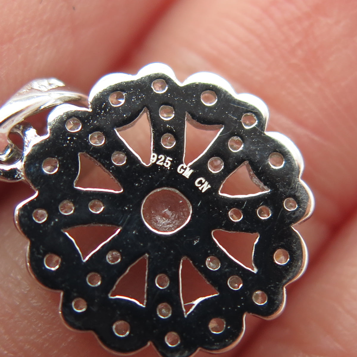 925 Sterling Silver Round-Cut C Z Flower Pendant