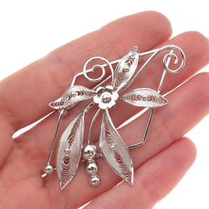 Curtis Curtman 925 Sterling Silver Vintage Floral Filigree Pin Brooch