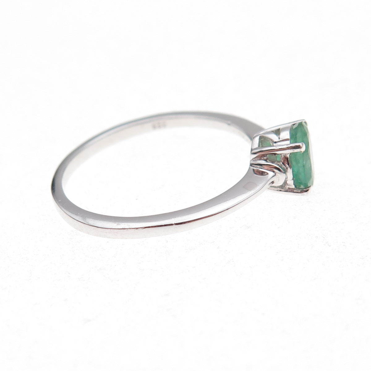 925 Sterling Silver Real Oval-Cut Emerald Ring Size 8
