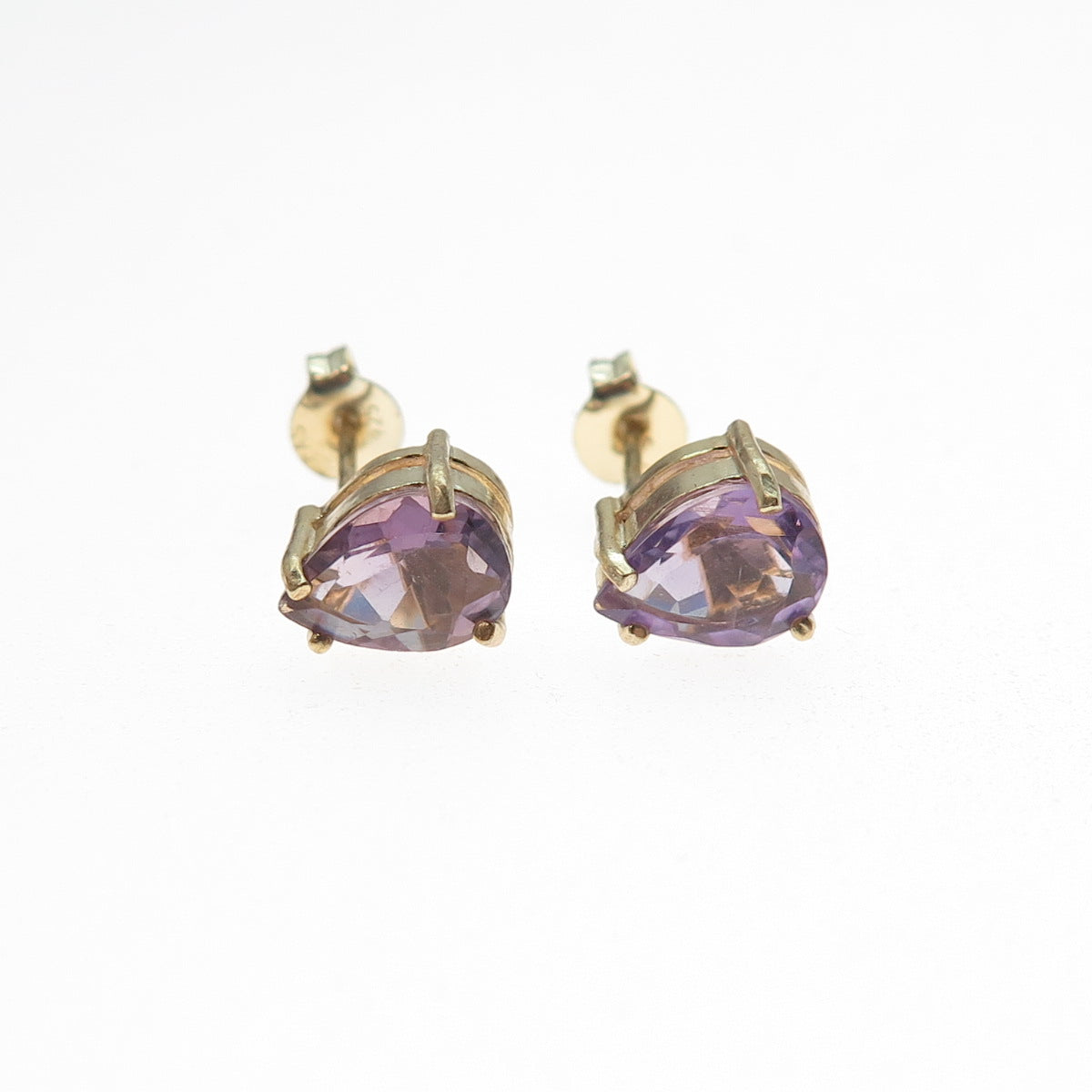 925 Sterling Silver Gold Plated Real Pear-Cut Amethyst Stud Earrings