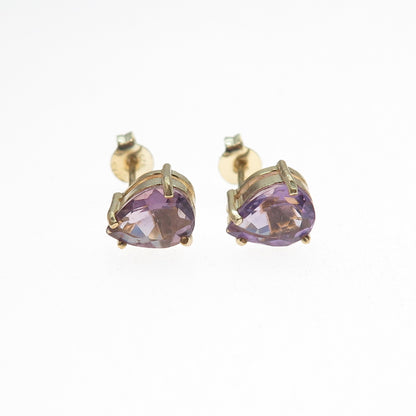 925 Sterling Silver Gold Plated Real Pear-Cut Amethyst Stud Earrings