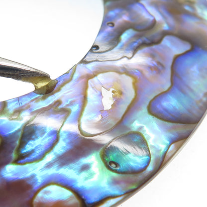 925 Sterling Silver Vintage Real Abalone Shell Floral Disc Modernist Pendant