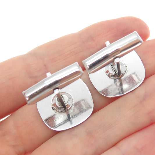 925 Sterling Silver Antique Art Deco T2 Engraved Floral Cushion-Shape Cufflinks
