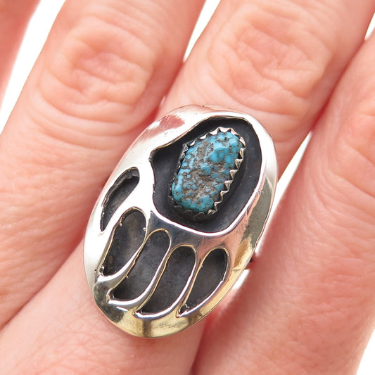 Spencer Navajo Old Pawn Sterling Silver Vintage Turquoise Bear Paw Ring Size 7