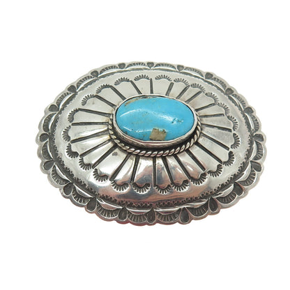 Old Pawn 925 Sterling Vintage Southwestern Turquoise Concho Tribal Brooch