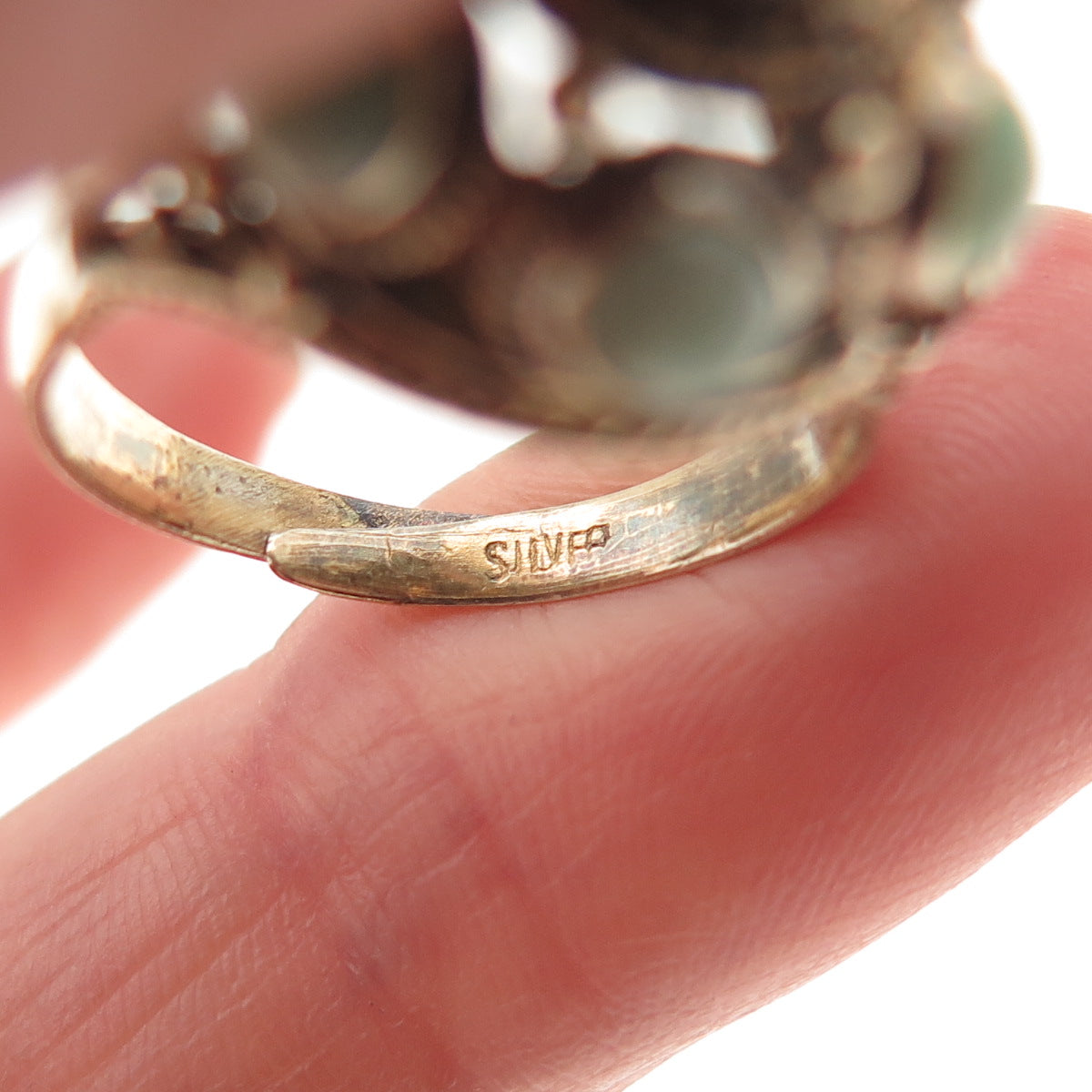 925 Sterling Gold Plated Antique China Real Jade Adjustable Ring Size 6.75