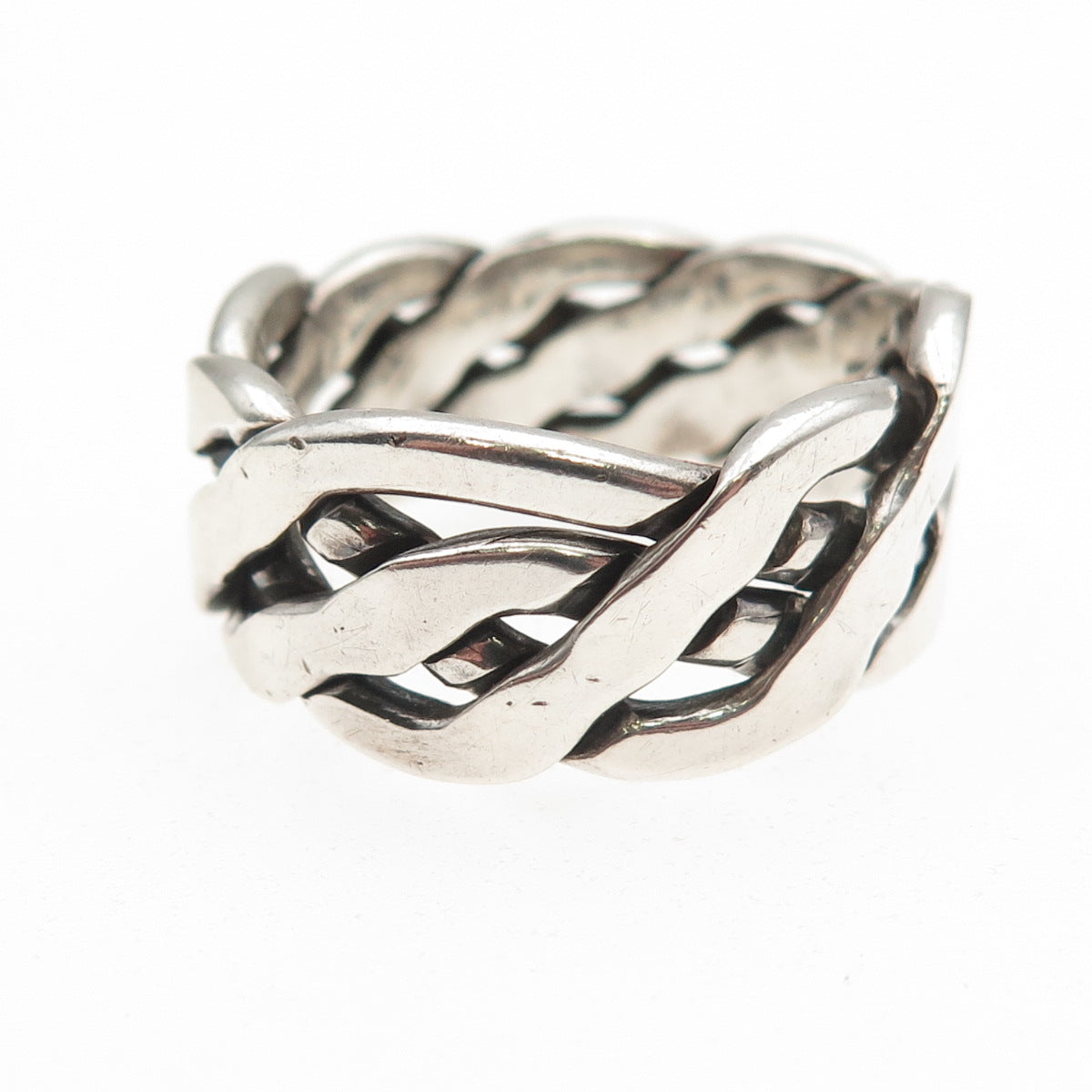 925 Sterling Silver Vintage Mexico Woven Oxidized Band Ring Size 11
