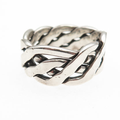 925 Sterling Silver Vintage Mexico Woven Oxidized Band Ring Size 11