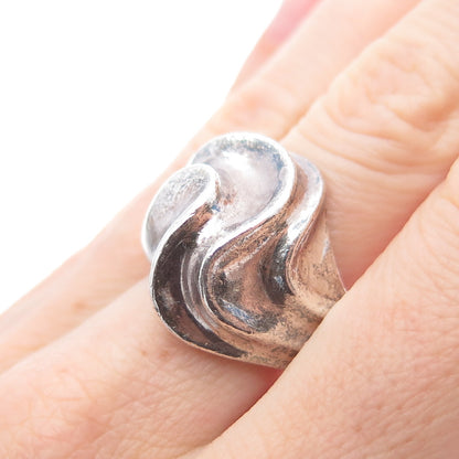 CHAPAL ZENRAY 925 Sterling Silver Vintage Modernist Wavy Oxidized Ring Size 8.25