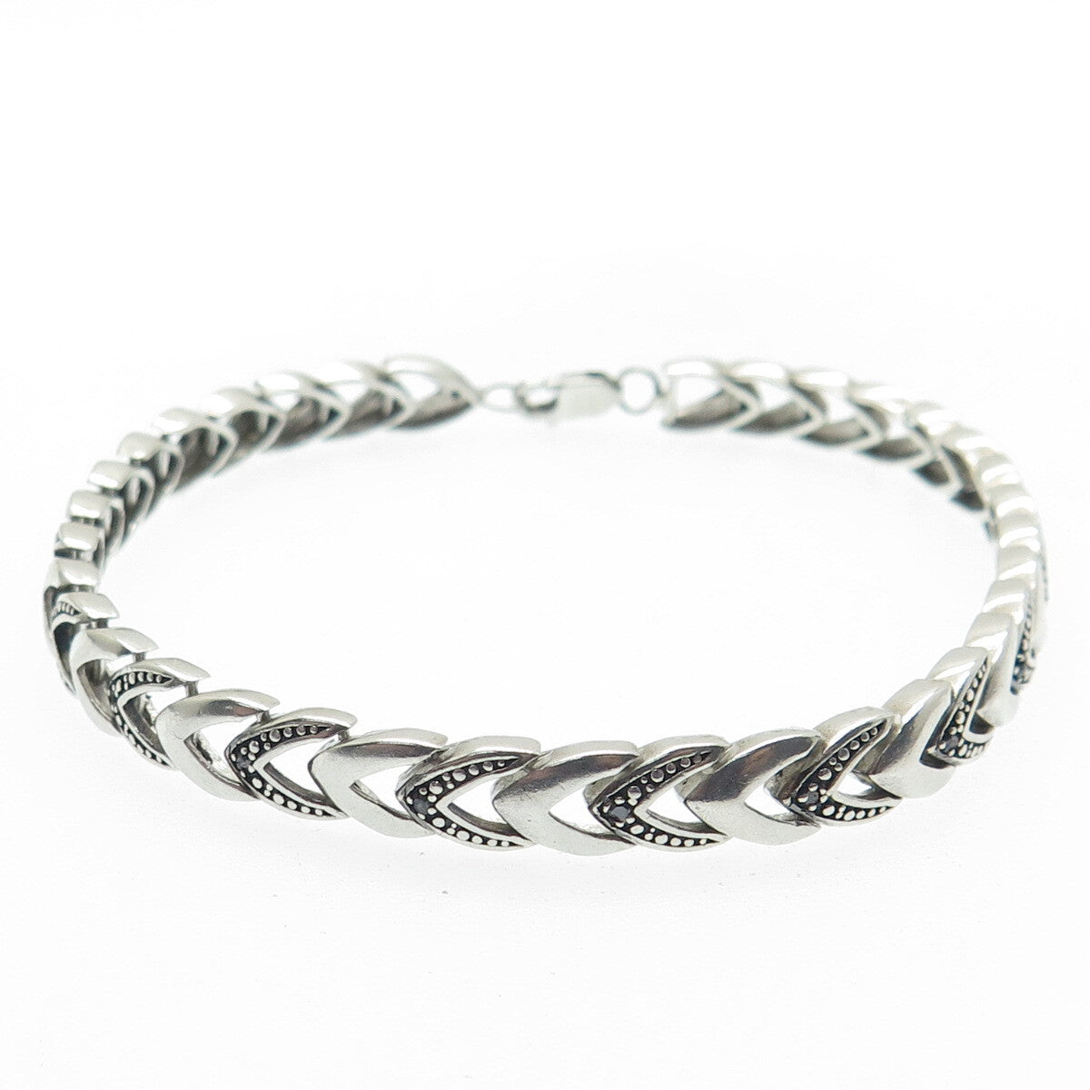 925 Sterling Silver Vintage Real Black Diamond Franco Link Bracelet 7"