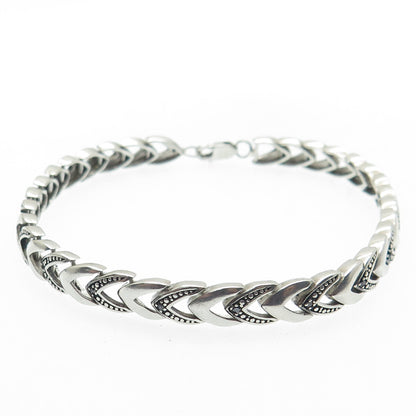 925 Sterling Silver Vintage Real Black Diamond Franco Link Bracelet 7"
