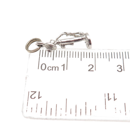 925 Sterling Silver Antique Art Deco Candlestick Phone 3D Mini Charm Pendant