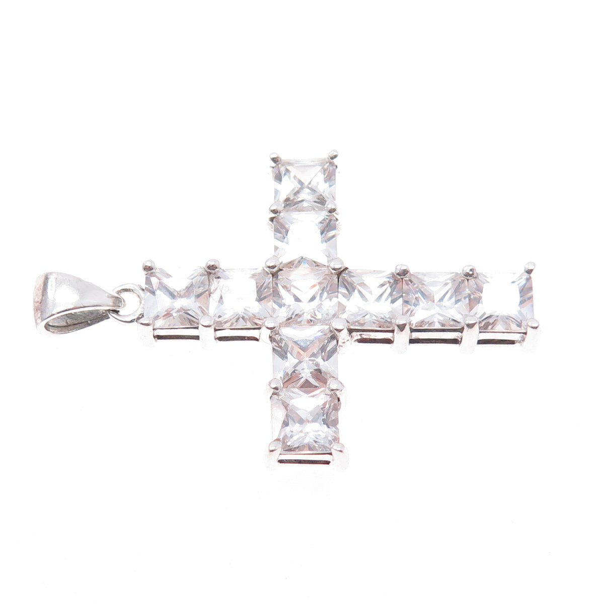 925 Sterling Silver Princess-Cut C Z Cross Charm Pendant