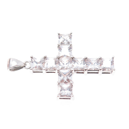 925 Sterling Silver Princess-Cut C Z Cross Charm Pendant