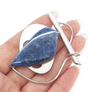 925 Sterling Silver Vintage Real Sodalite Modernist Slide Pendant / Pin Brooch