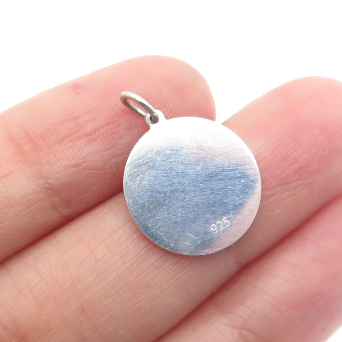 925 Sterling Silver Purple Enamel Cat Couple Round Tag Minimalist Charm Pendant