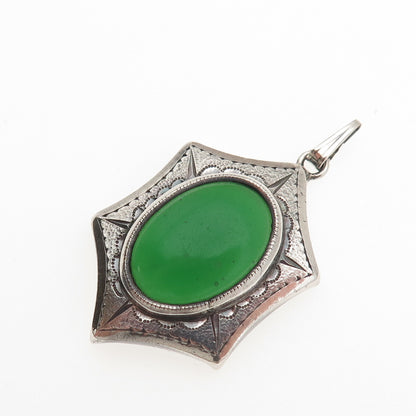 925 Sterling Silver Antique China Real Jade Sun Symbol Charm Pendant