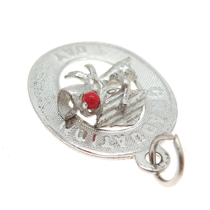 925 Sterling Silver Vintage Red Glass "Graduation Day" Cap & Diploma Pendant