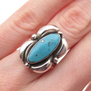 925 Sterling Silver Vintage Mexico Real Turquoise Modernist Oxidized Ring Size 6