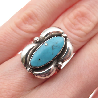 925 Sterling Silver Vintage Mexico Real Turquoise Modernist Oxidized Ring Size 6