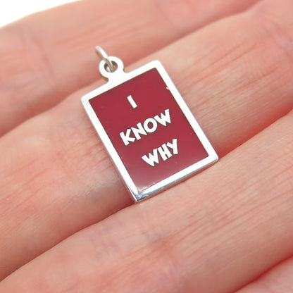 925 Sterling Silver Red Enamel I Know Why Minimalist Charm Pendant