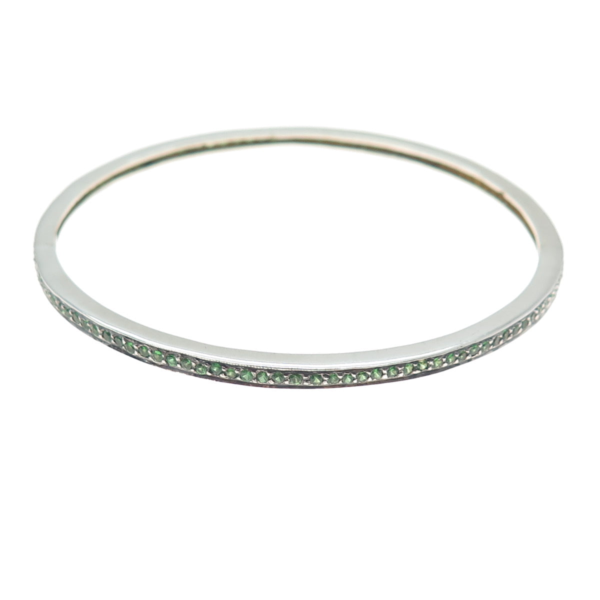 925 Sterling Silver Vintage Real Round-Cut Chrome Diopside Bangle Bracelet 8"