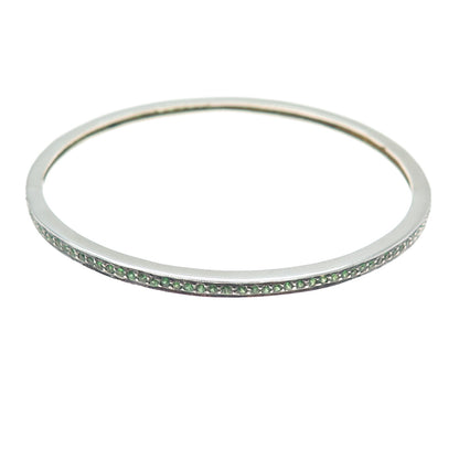 925 Sterling Silver Vintage Real Round-Cut Chrome Diopside Bangle Bracelet 8"
