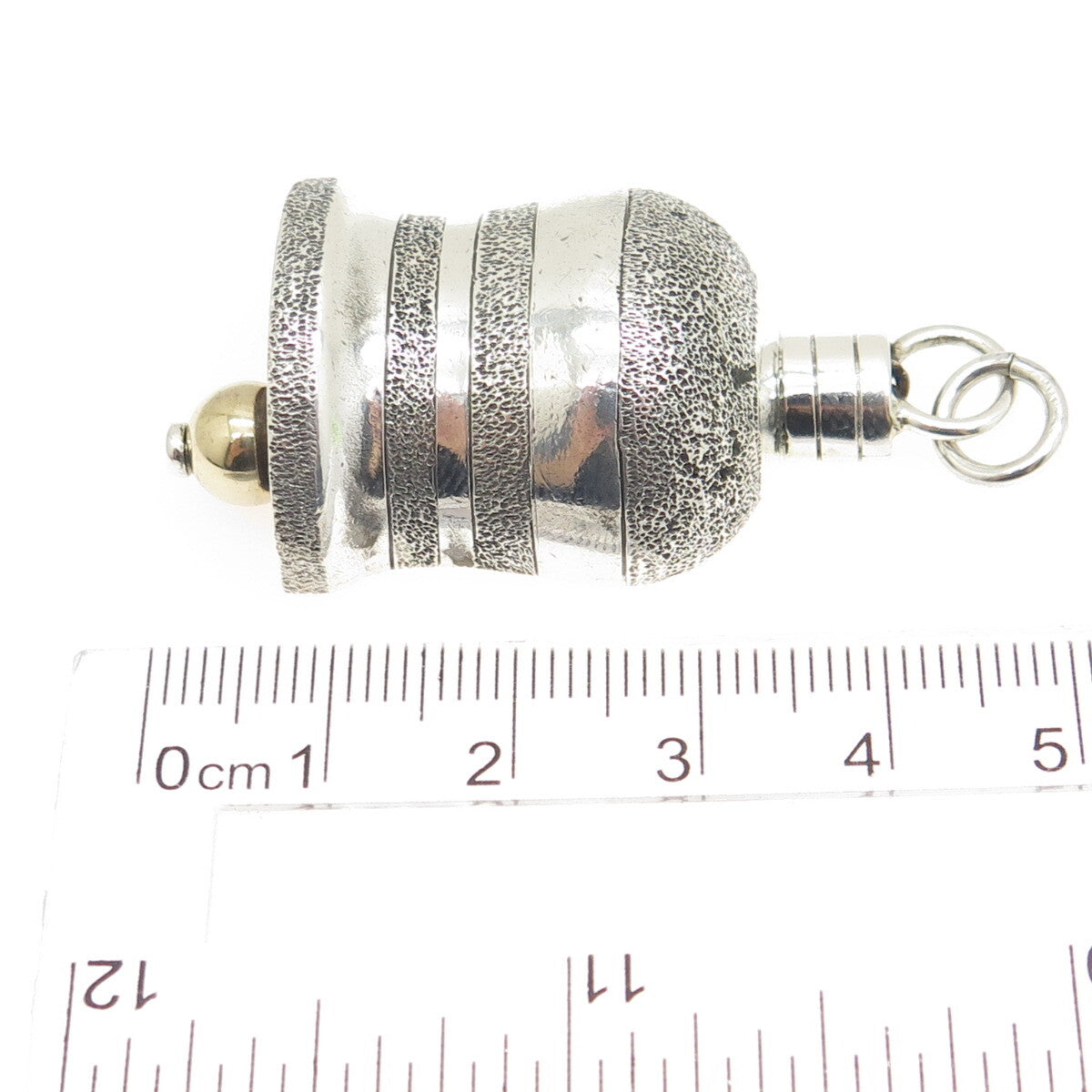 925 Sterling Silver 2-Tone Vintage Engraved Bell Pendant
