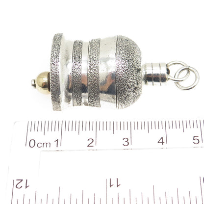 925 Sterling Silver 2-Tone Vintage Engraved Bell Pendant