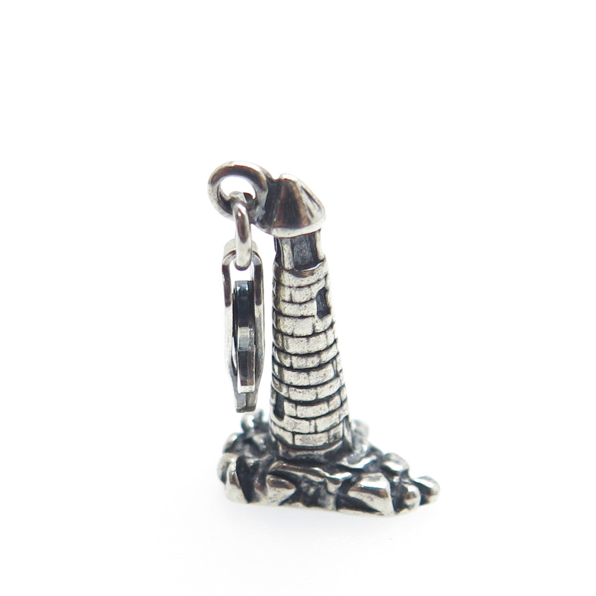 925 Sterling Silver Vintage Lighthouse Lobster Clasp Oxidized Charm Pendant