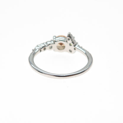 BOMB PARTY 925 Sterling Silver Round-Cut Champagne & White C Z Ring Size 7.25