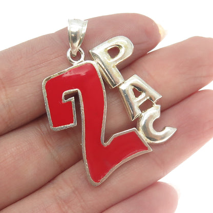 925 Sterling Silver Vintage Red Enamel "2PAC" Pendant