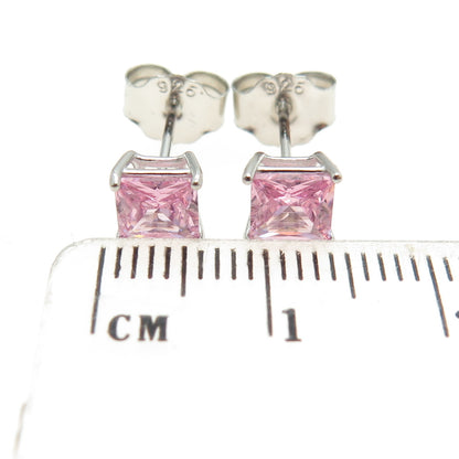 925 Sterling Silver Princess-Cut Shaped Pink C Z Stud Earrings