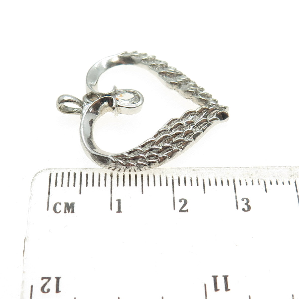 BGE BRADFORD 925 Sterling Silver Pear-Cut Shaped C Z Angel Wings Heart Pendant