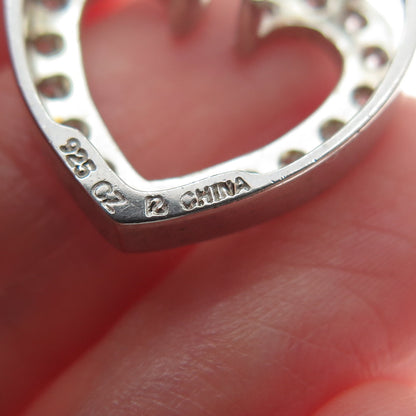 ROSS SIMONS 925 Sterling Silver Round-Cut Shaped C Z Open Heart Slide Pendant