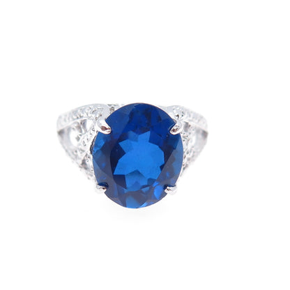 925 Sterling Silver Oval-Cut Lab-Created Sapphire Ring Size 6.25