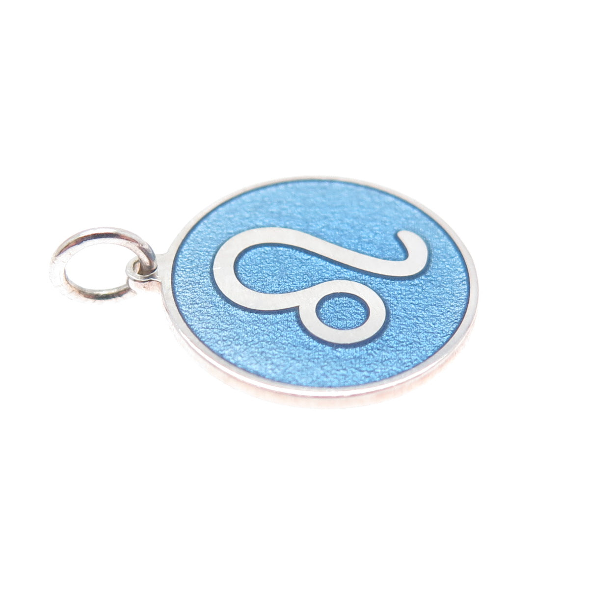 925 Sterling Silver Blue Enamel Leo Zodiac Round Tag Minimalist Charm Pendant