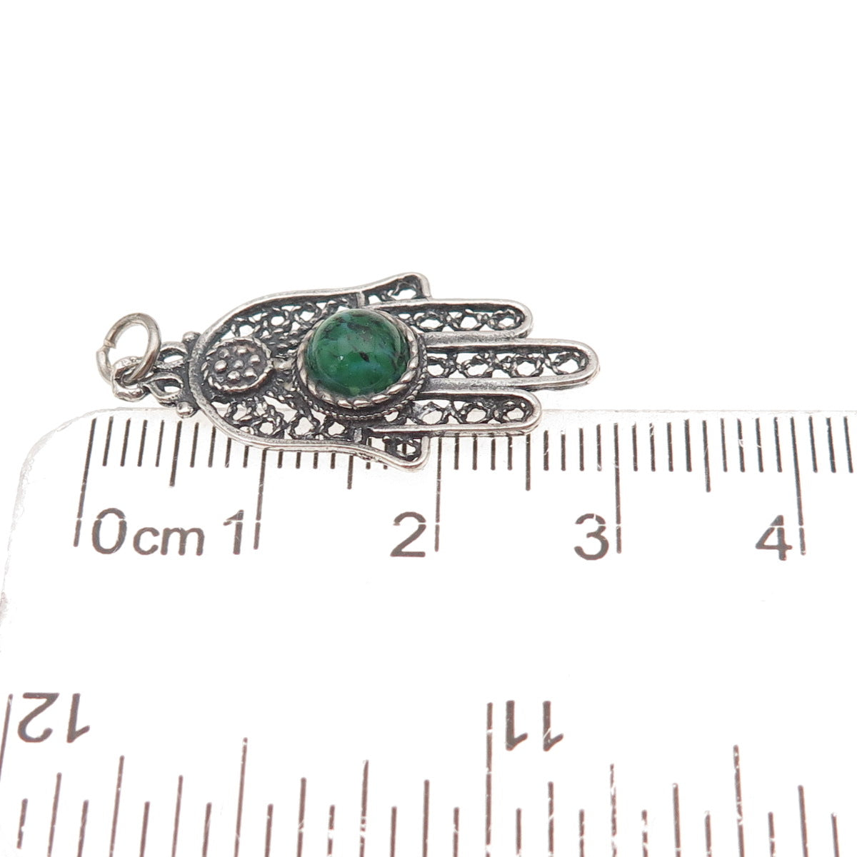925 Sterling Silver Vintage Real Eilat Hamsa Amulet Oxidized Charm Pendant