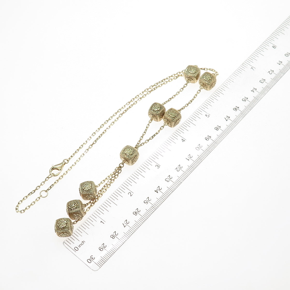 925 Sterling Silver Gold Plated Vintage Rose Box Tassel Cable Chain Necklace 18"