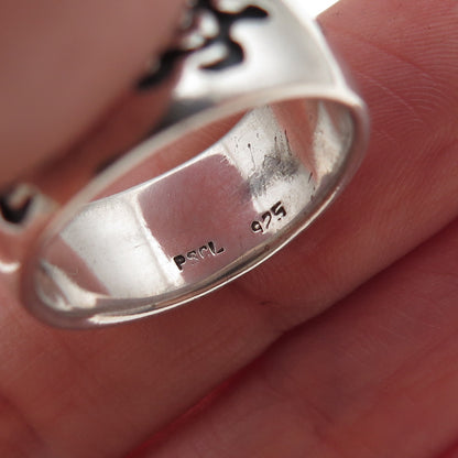 Peter Stone 925 Sterling Silver Vintage Turtle Oxidized Band Ring Size 7.25