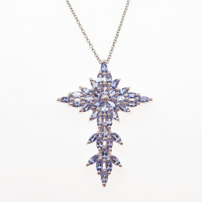 Ken Crafts 925 Sterling Silver Real Tanzanite Cross Cable Chain Necklace 18"
