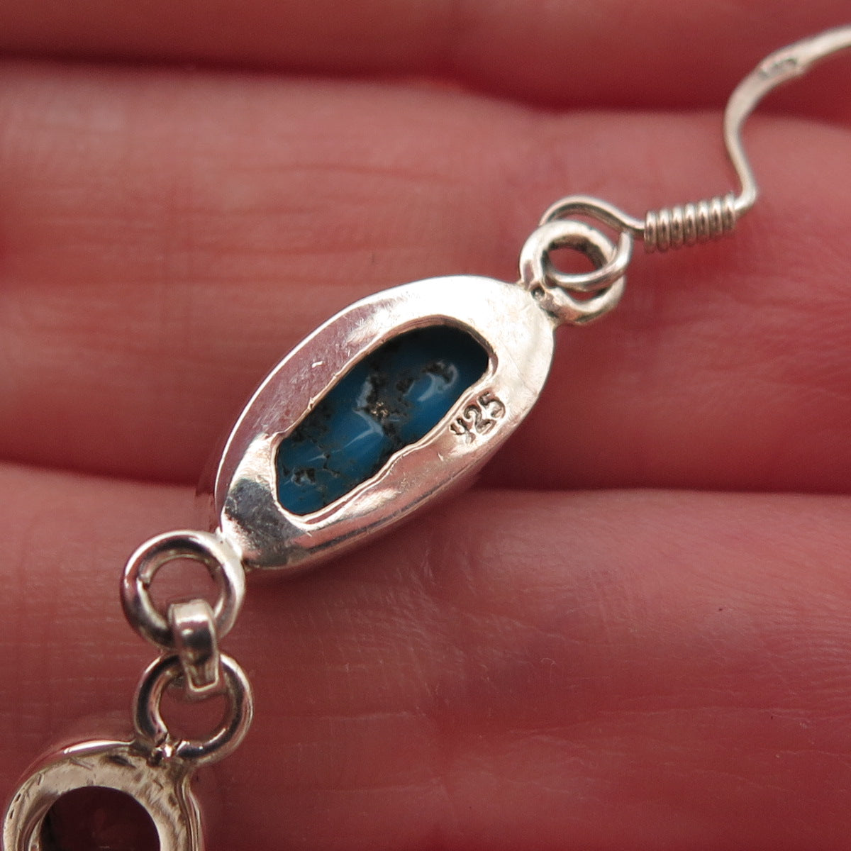 925 Sterling Silver Vintage Real Turquoise & Blue Topaz Dangle Earrings