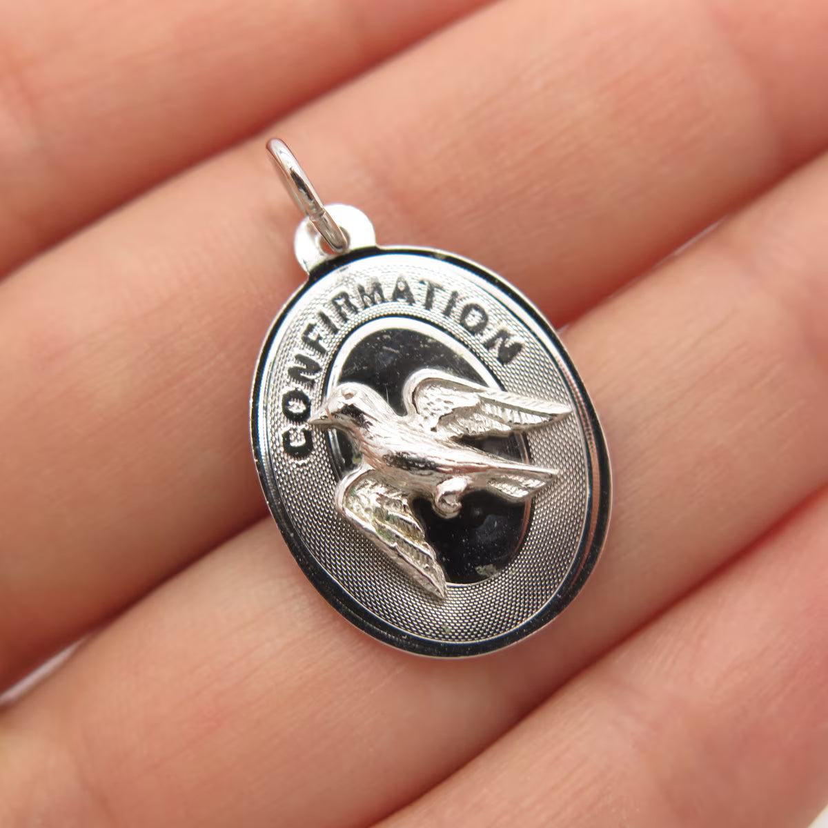 925 Sterling Silver Vintage "Confirmation" Holy Ghost Charm Pendant
