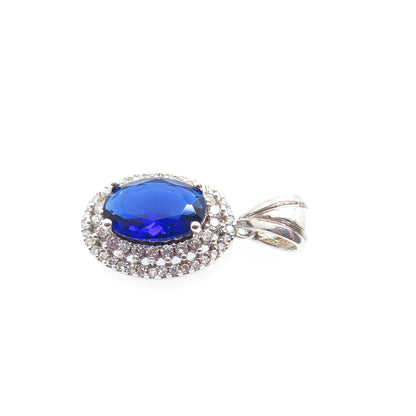 925 Sterling Silver Vintage Lab-Created Sapphire & C Z Minimalist Charm Pendant