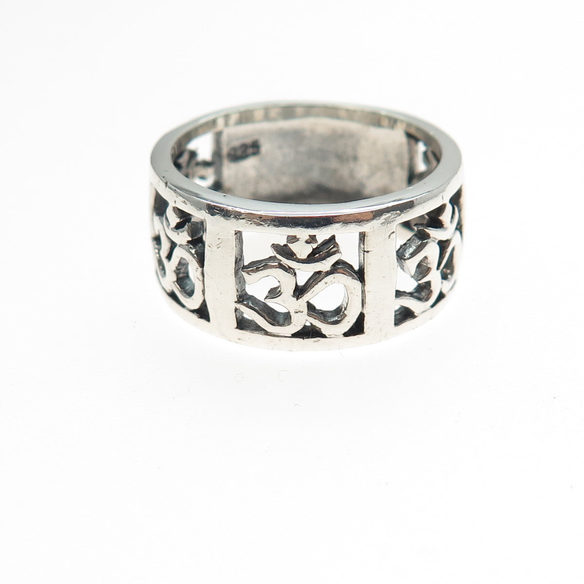 925 Sterling Silver Vintage Om Mantra Oxidized Band Ring Size 9.25