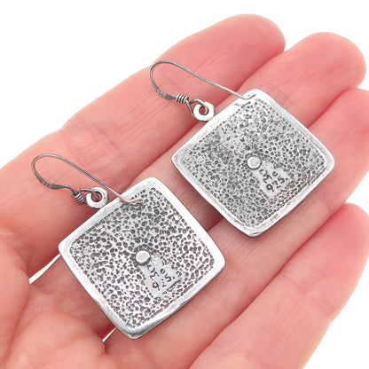 MC Silver Designs 925 Sterling Vintage Real Turquoise Floral Oxidized Earrings