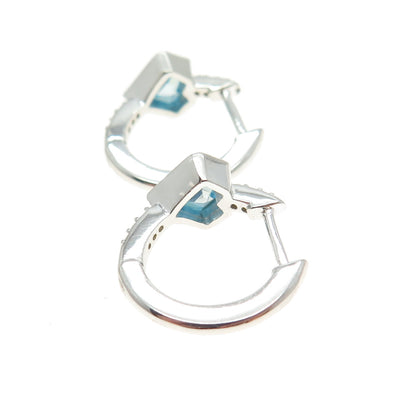 HAN 925 Sterling Silver Round & Princess Heart-Cut White Blue C Z Hoop Earrings