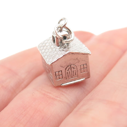 925 Sterling Silver Antique Art Deco Family House 3D Mini Charm Pendant