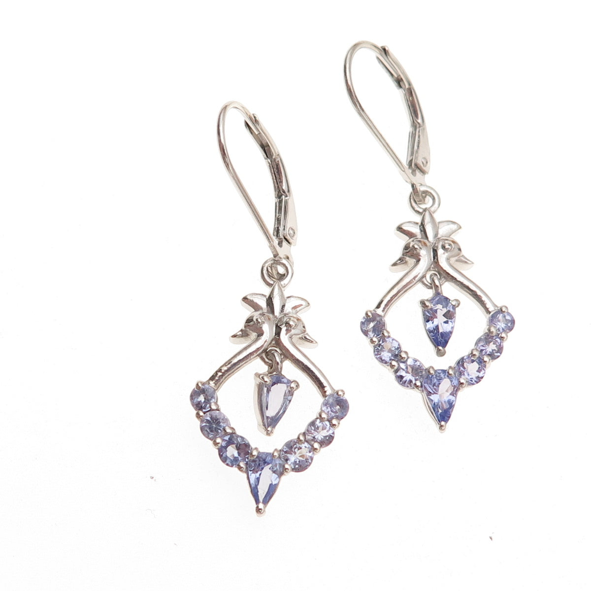 Chuck Clemency 925 Sterling Silver Real Tanzanite Floral Dangle Earrings